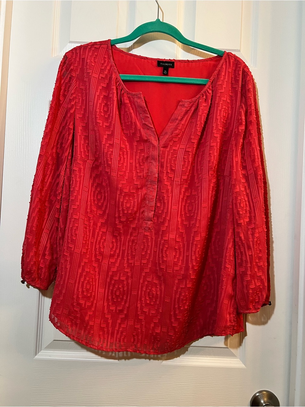 🦋 Talbots Bright Red Textured V-Neck Tunic size xlarge